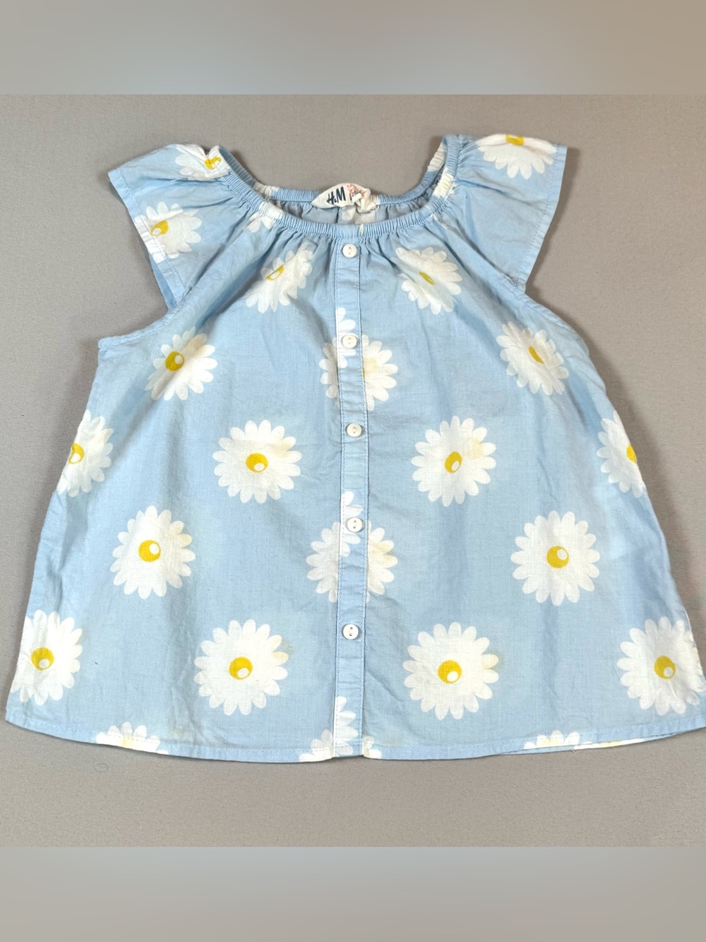 H&M Toddler Girl Light Blue Daisy Print Flutter Sleeve Top - 2-3 Years